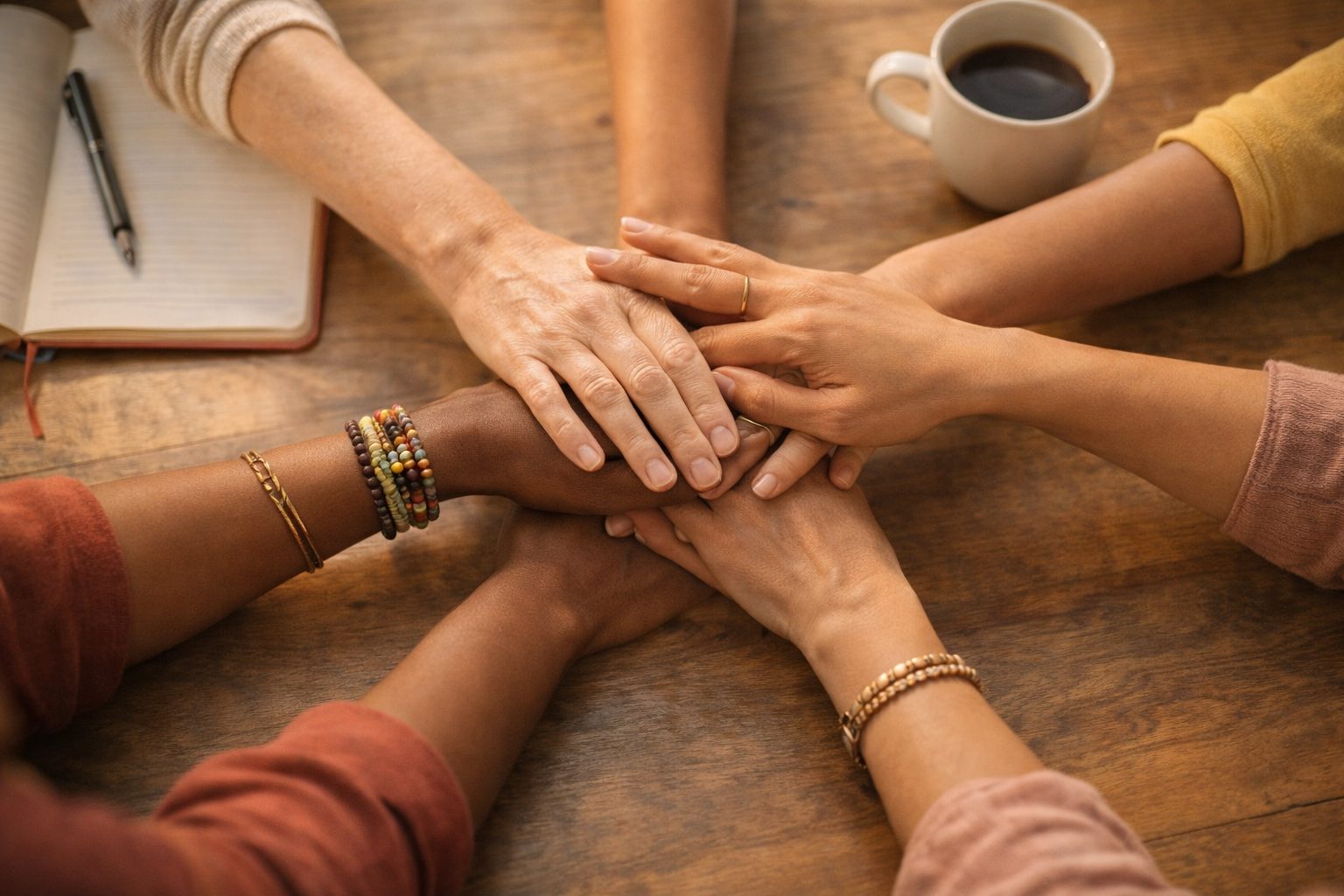 Mains unies symbolisant la solidarité et la mission commune